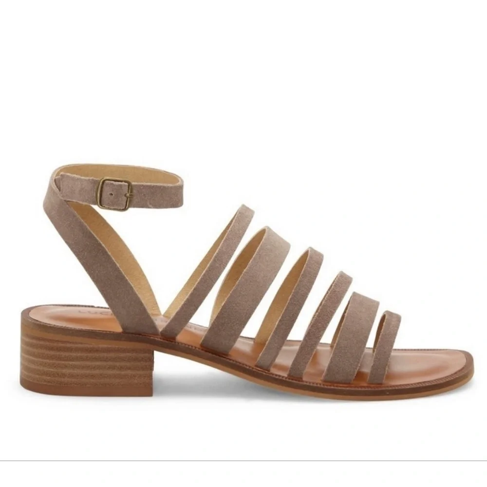 Brand New Lucky Brand Genuine Suede Chunky Low Heel Strappy Gladiator Sandals
